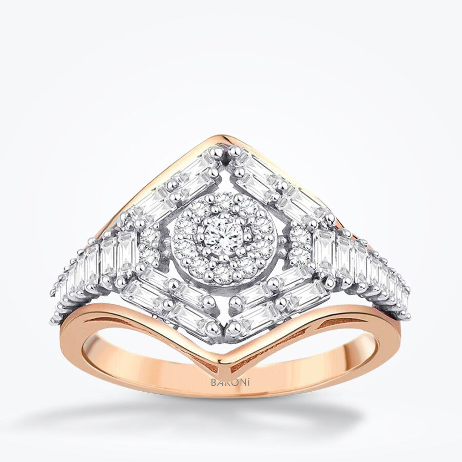 0.67 Karat Pırlanta Baget Trend Rose Yüzük - Baroni Diamond