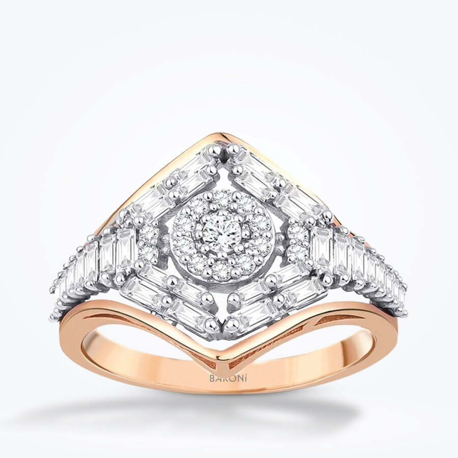 0.67 Karat Pırlanta Baget Trend Rose Yüzük - Baroni Diamond
