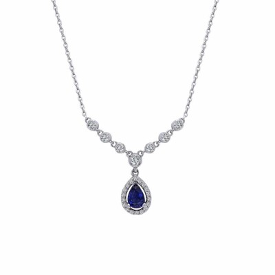 0.67 Karat Pırlanta Safir Damla Kolye - 1