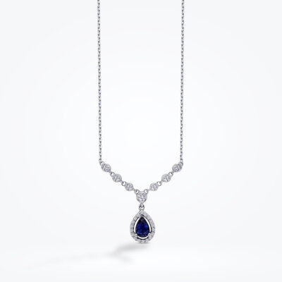 0.67 Karat Pırlanta Safir Damla Kolye - 1