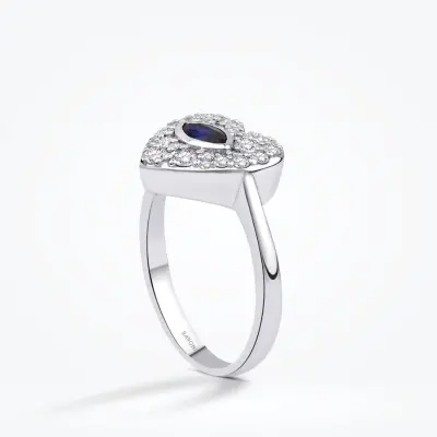 0.70 Karat Pırlanta Kalp Safir Yüzük - Baroni Diamond