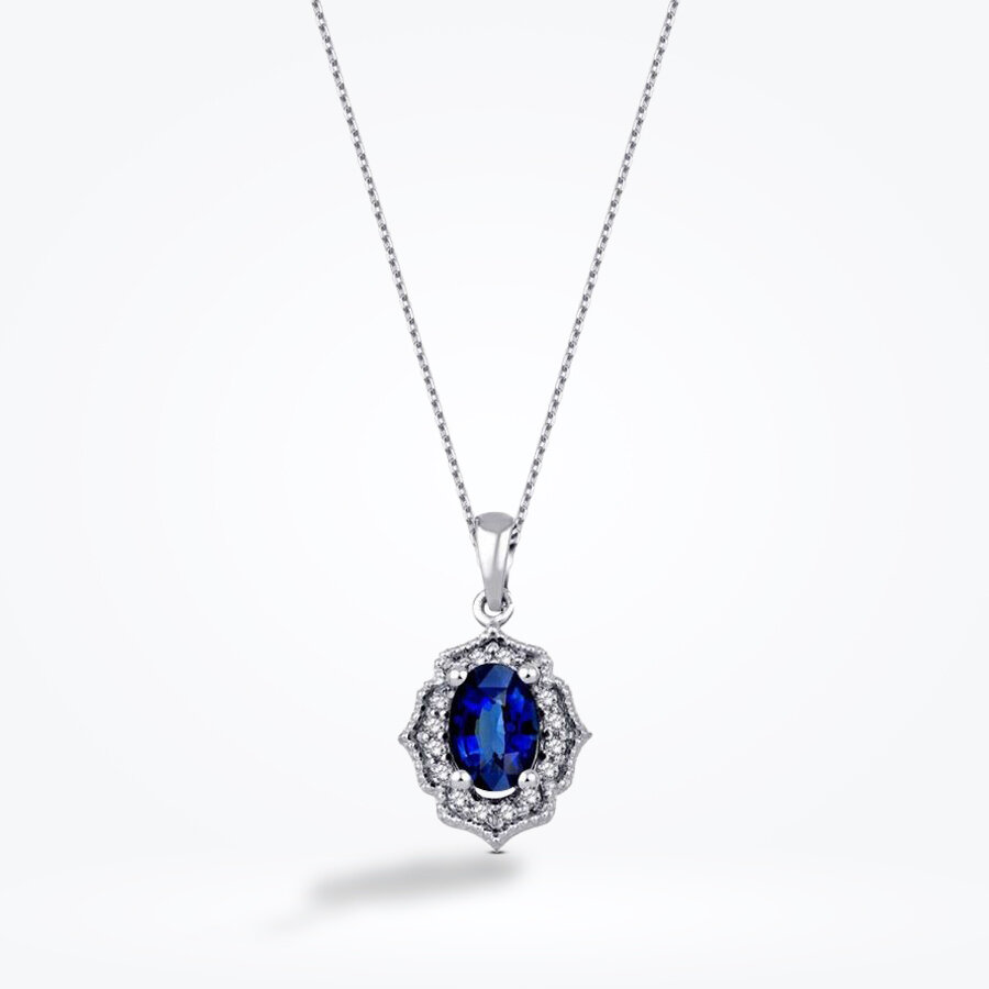 0.70 Karat Pırlanta Safir Kolye