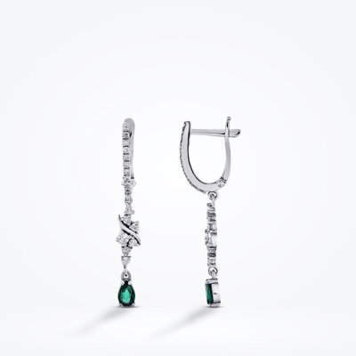 0.70 Karat Pırlanta Zümrüt Küpe 