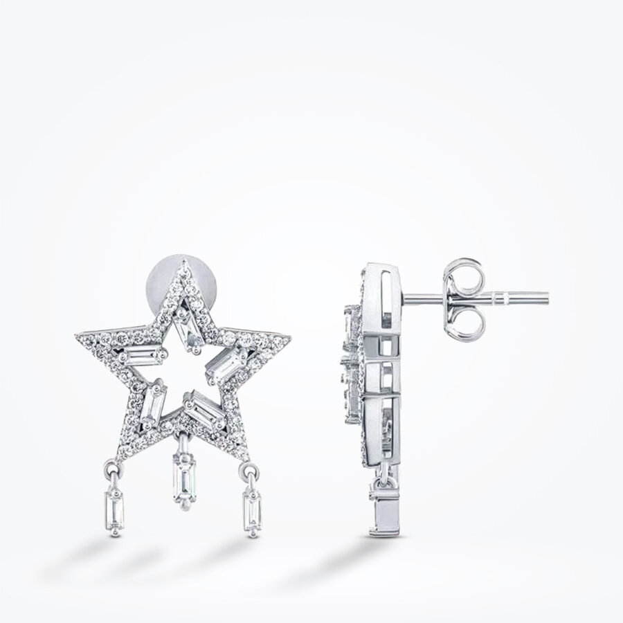 0.71 Karat Pırlanta Baget Yıldız Küpe - Baroni Diamond