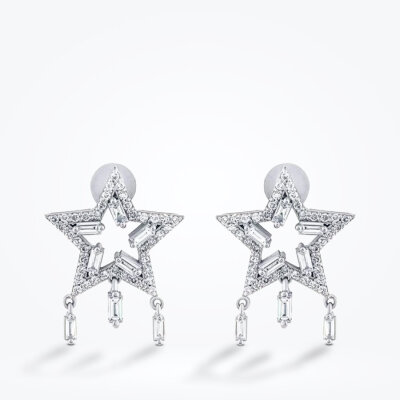 0.71 Karat Pırlanta Baget Yıldız Küpe - 2