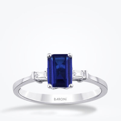 0.71 Karat Pırlanta Safir Yüzük - 1