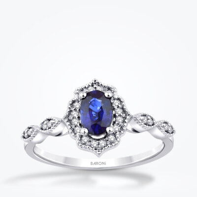 0.71 Karat Pırlanta Safir Yüzük - Baroni Diamond