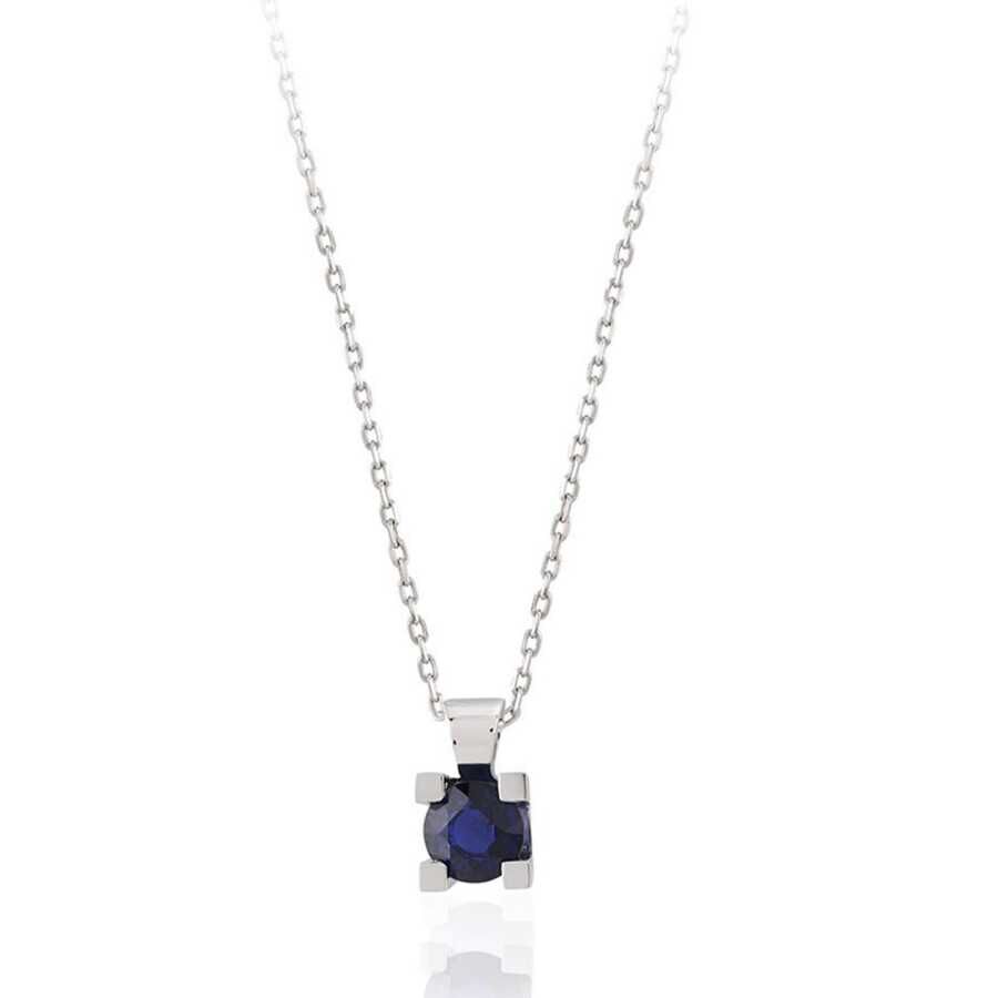 0.72 Karat Pırlanta Safir Tektaş Kolye - Baroni Diamond