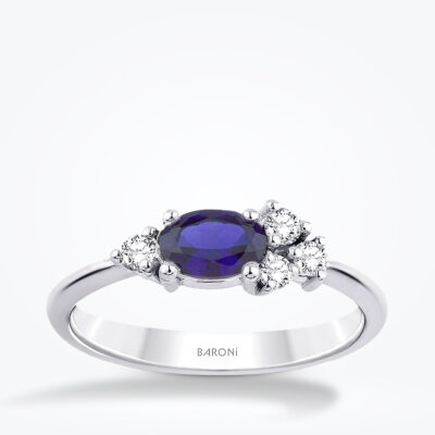 0.73 Karat Pırlanta Safir Yüzük - 1