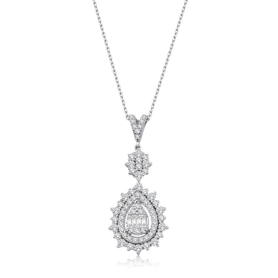 0.74 Karat Pırlanta Baget Damla Kolye - Baroni Diamond