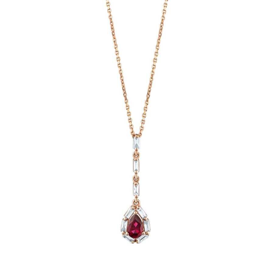 0.75 Karat Pırlanta Baget Yakut Kolye - Baroni Diamond