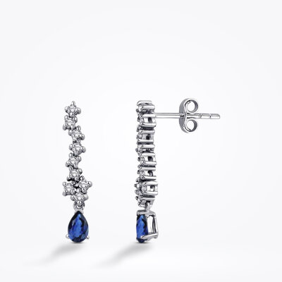 0.75 Karat Pırlanta Safir Küpe 