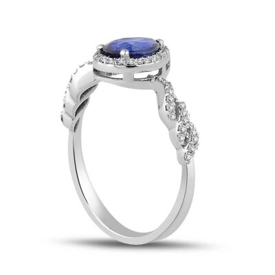 0.83 Karat Pırlanta Safir Yüzük - 3