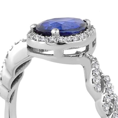 0.83 Karat Pırlanta Safir Yüzük - 3