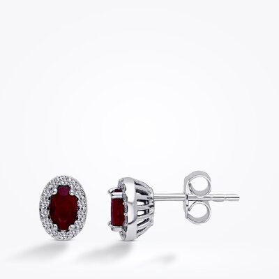 0.77 Karat Pırlanta Yakut Küpe - 1