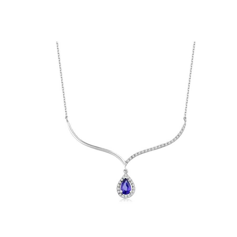 0.78 Karat Pırlanta Damla Safir Kolye
