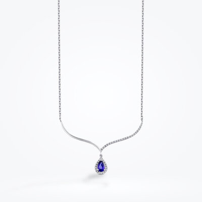 0.78 Karat Pırlanta Damla Safir Kolye - Baroni Diamond (1)