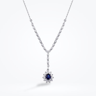 0.78 Karat Pırlanta Safir Kolye - 1