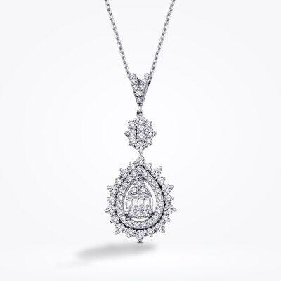 0.79 Karat Pırlanta Baget Damla Kolye - 1