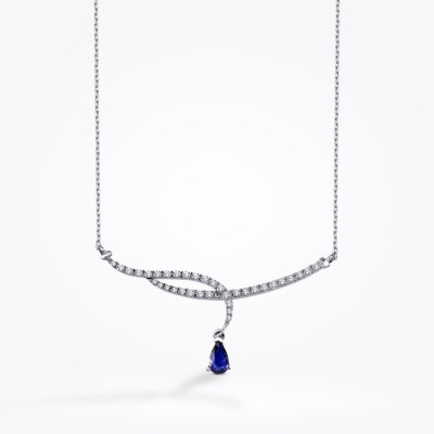 0.79 Karat Pırlanta Safir Kolye - 1