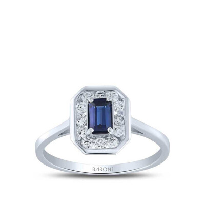 0.79 Karat Pırlanta Safir Yüzük - 1