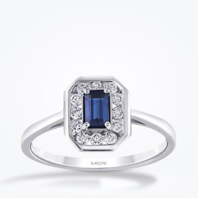 0.79 Karat Pırlanta Safir Yüzük - 1