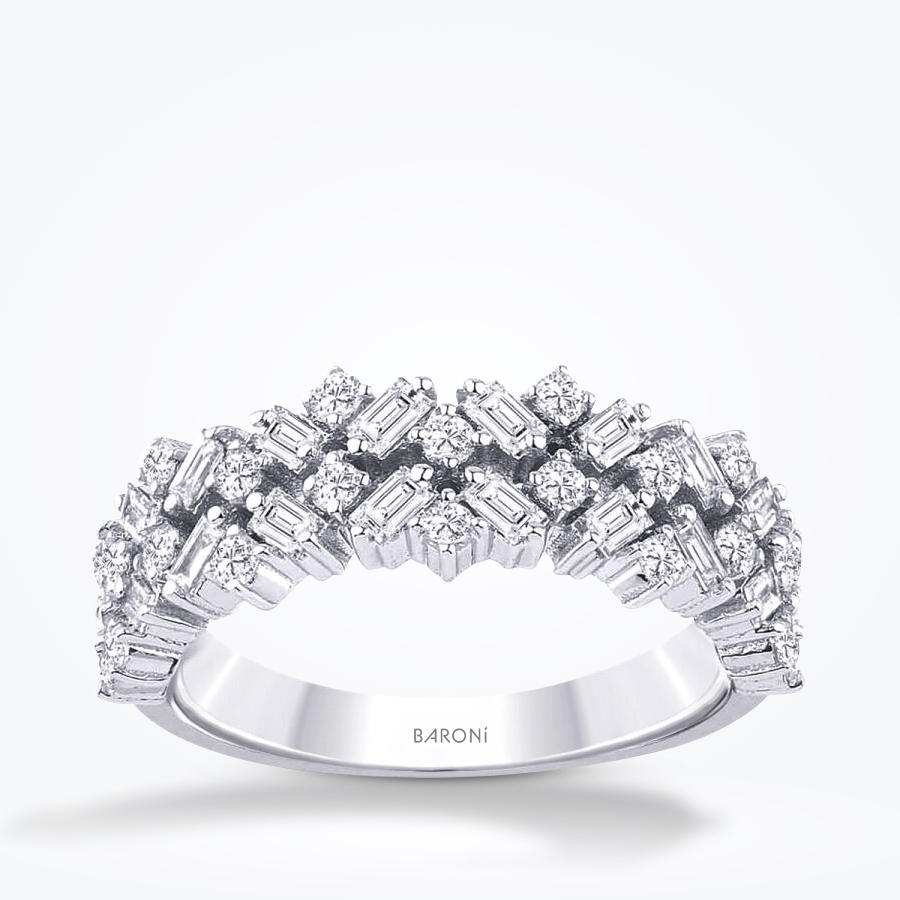 0.80 Karat Pırlanta Baget Yarımtur Yüzük - Baroni Diamond