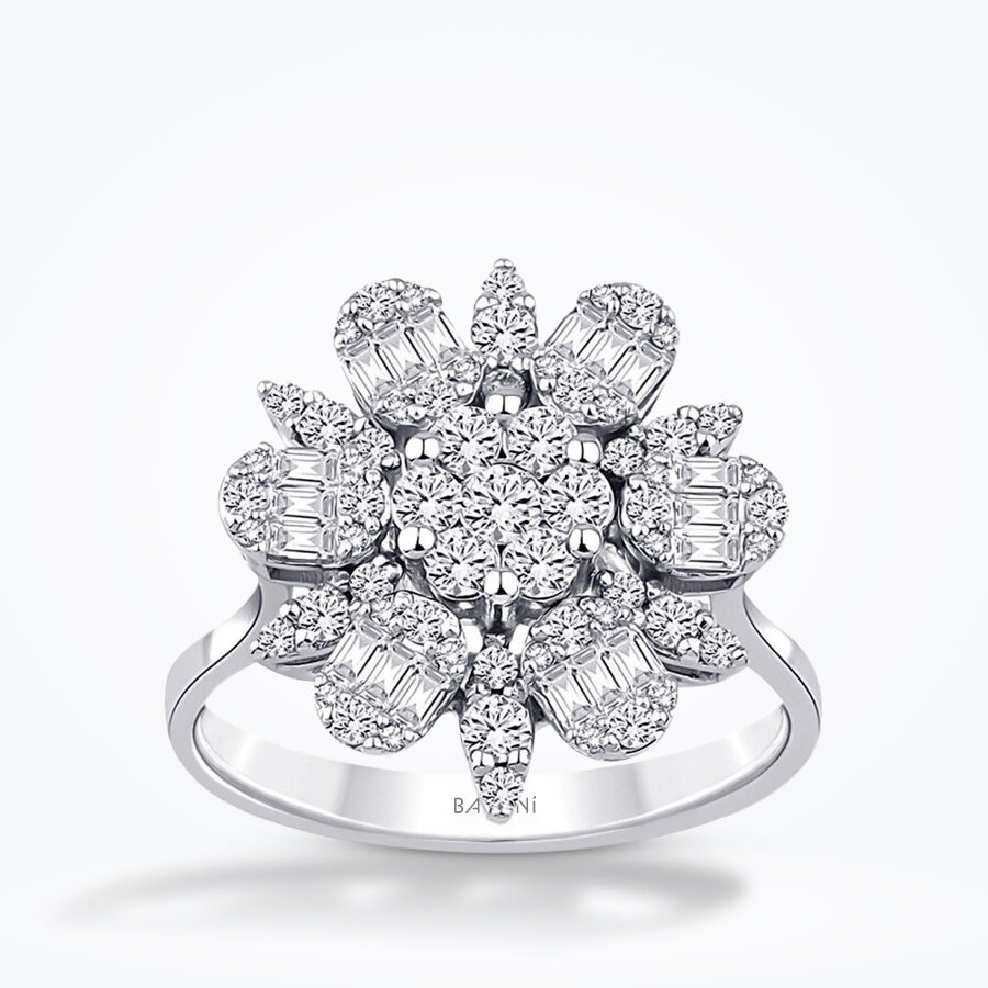 0.80 Karat Pırlanta Çiçek Baget Yüzük - Baroni Diamond