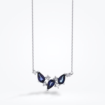 0.80 Karat Pırlanta Safir Kolye - 1