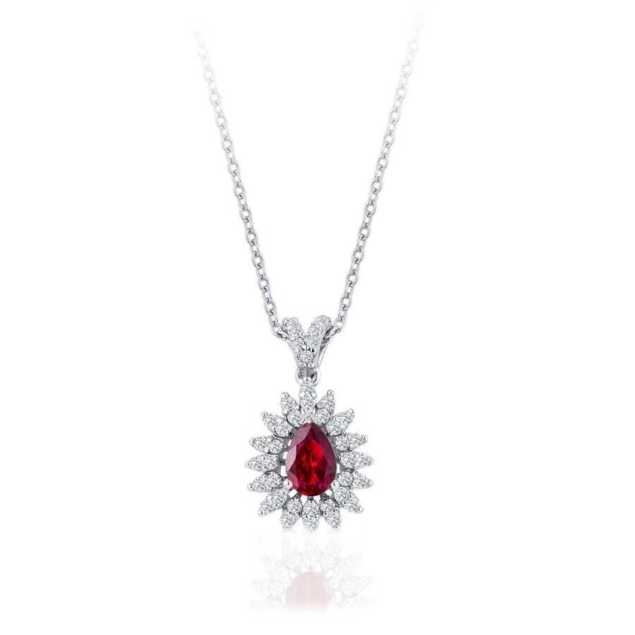0.80 Karat Pırlanta Yakut Damla Kolye - Baroni Diamond