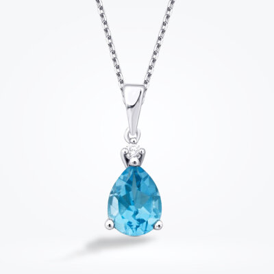 0.82 Karat Pırlanta Blue Topaz Kolye 