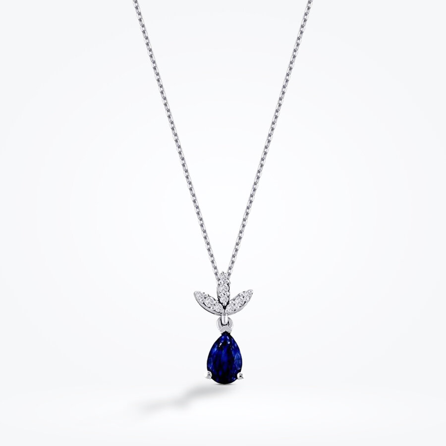 0.83 Karat Pırlanta Lotus Safir Damla Kolye