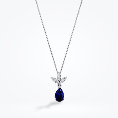 0.83 Karat Pırlanta Lotus Safir Damla Kolye - 1