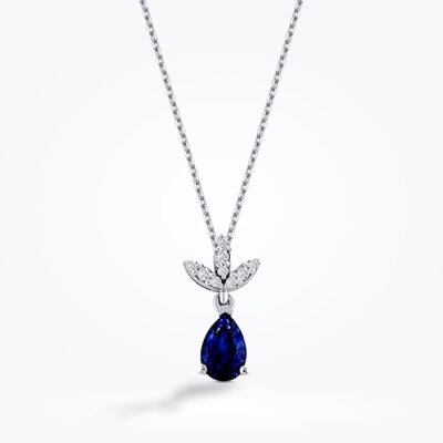 0.83 Karat Pırlanta Lotus Safir Damla Kolye - Baroni Diamond (1)