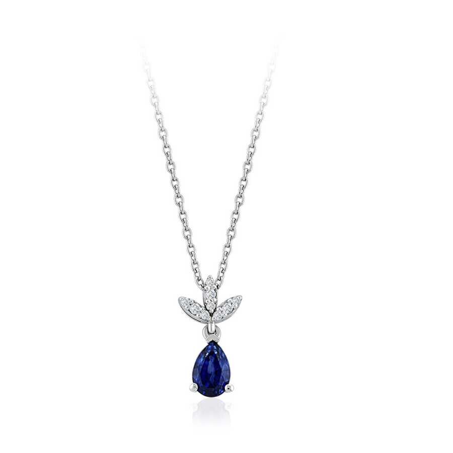 0.83 Karat Pırlanta Safir Damla Kolye