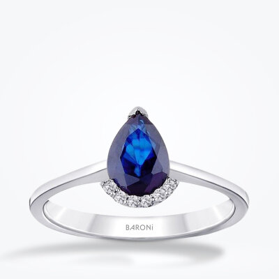 0.84 Karat Pırlanta Damla Safir Yüzük - 1