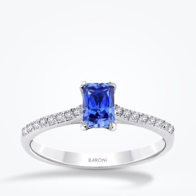 0.84 Karat Pırlanta Safir Yüzük - 1