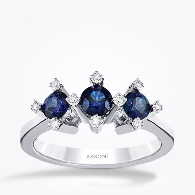 0.85 Karat Pırlanta Safir Tria Yüzük - 1