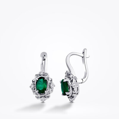 0.85 Karat Pırlanta Zümrüt Küpe 