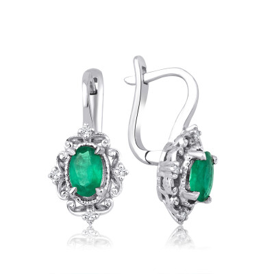 0.85 Karat Pırlanta Zümrüt Küpe 