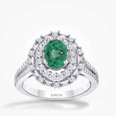 0.85 Karat Pırlanta Zümrüt Yüzük - 1