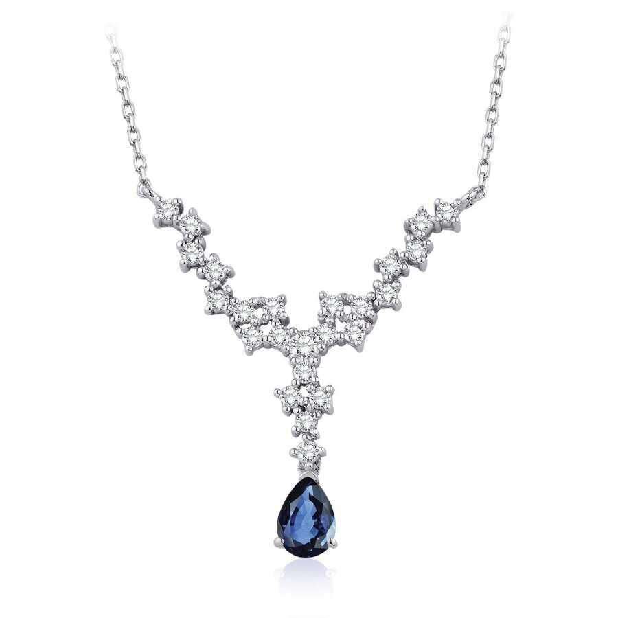0.86 Karat Pırlanta Safir Damla Kolye