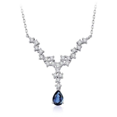 0.86 Karat Pırlanta Safir Damla Kolye - Baroni Diamond