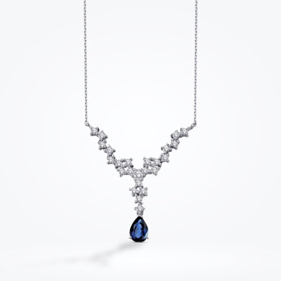 0.86 Karat Pırlanta Safir Damla Kolye - 1