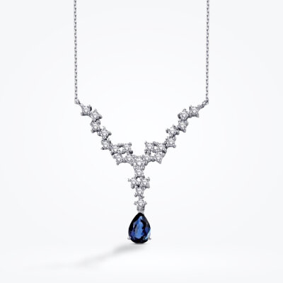 0.86 Karat Pırlanta Safir Damla Kolye - Baroni Diamond (1)