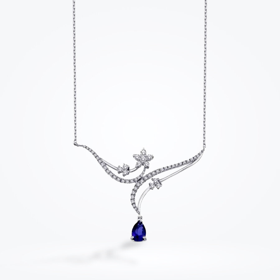 0.86 Karat Pırlanta Safir Kolye