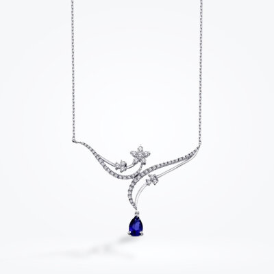 0.86 Karat Pırlanta Safir Kolye - 1