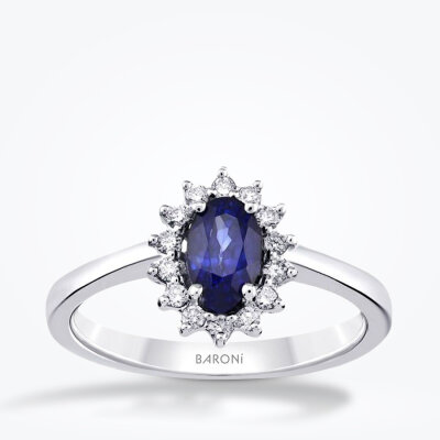 0.86 Karat Pırlanta Safir Yüzük - 1