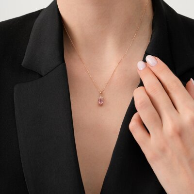 0.86 Karat Pırlanta Turmalin Kolye - 3