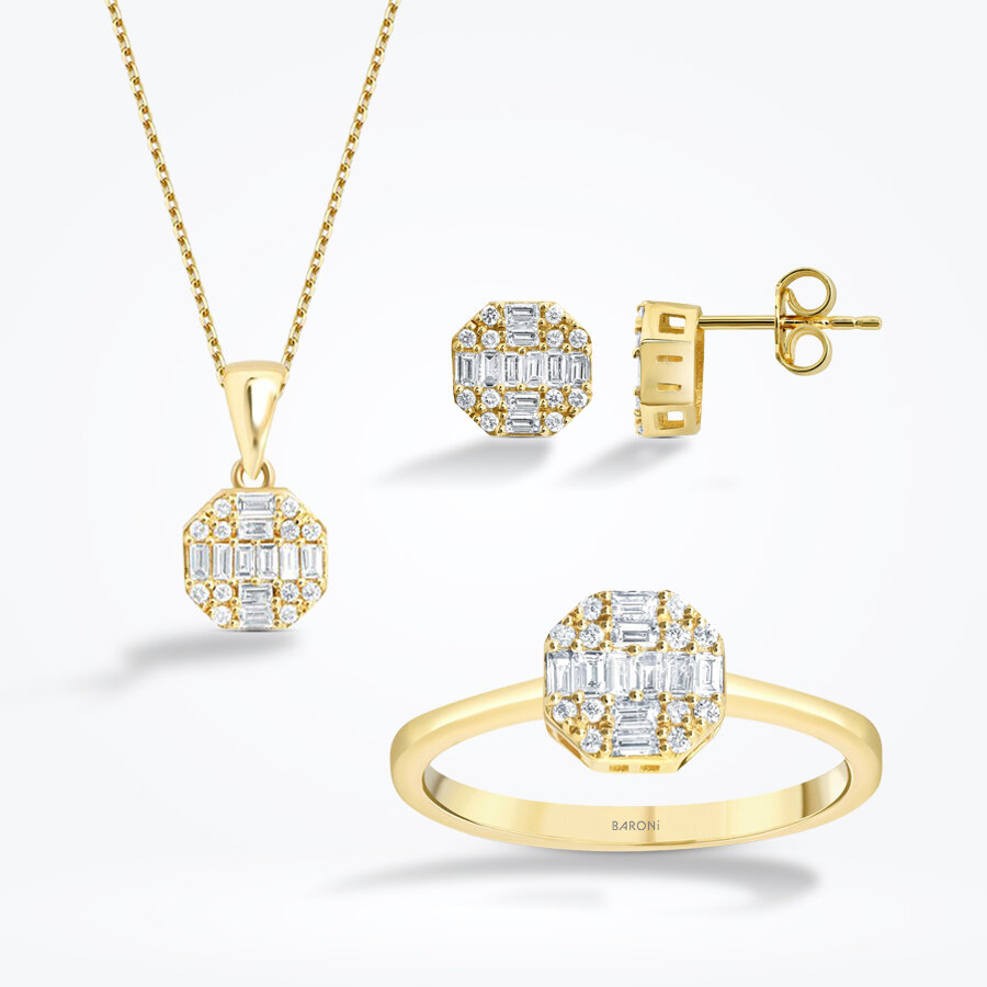 0.87 Karat Pırlanta Baget Yuvarlak Set - Baroni Diamond